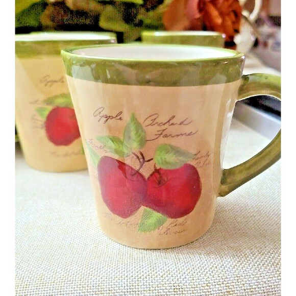Cups and Saucers Set of 4 Cracker Barrel Susan Winget Apple Orchard - Picture 6 of 10